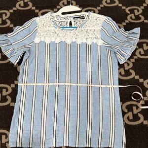 Karl Lagerfeld Paris Striped Top with lace Sz XS